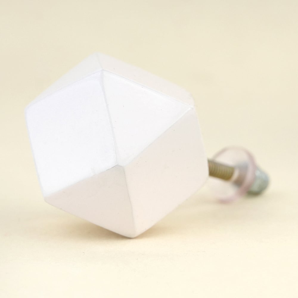 White Geometric Wooden Cabinet Knob