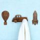 Wooden Adhesive Hot Air Balloon,Car And Rocket Shape Wall Hooks-Pack of 3