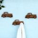 Natural Wooden Adhesive Car Design Wall Hooks-3 Pieces