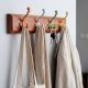 Handcrafted Wooden Wall Hook Rack with 4 Colorful Metal Hooks Adhesive+(Screw)
