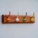 Handcrafted Wooden Wall Hook Rack with 4 Colorful Metal Hooks Adhesive+(Screw)