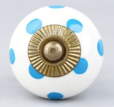 White Blue Polka Dots Ceramic Drawer Knob