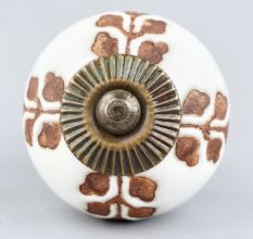 Brown Leaf Cut Flower Etched Ceramic Drawer Knob