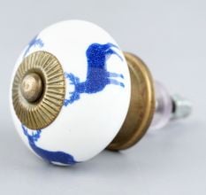 Blue Standing Rein Deer Pattern Ceramic Dresser Knob