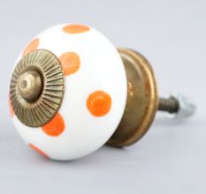 White Orange Polka Ceramic Wardrobe Knob