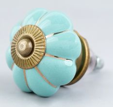 Turquoise Golden Line Medium Ceramic Melon Knob Online