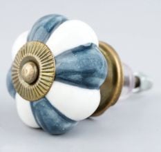 Grey And White Ceramic Melon Drawer Knob