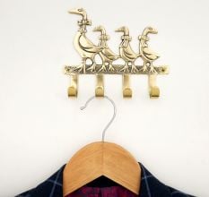 Brass Mother and Baby Geese Wall Hook Key Holder