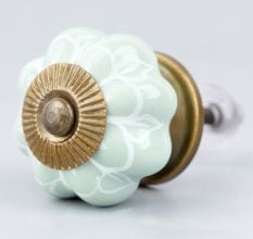 Sage Green Flower Medium Ceramic Melon Cabinet Knob