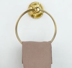 Bronze Brass Floral Base Bathroom Hardware Accessories Set of 4