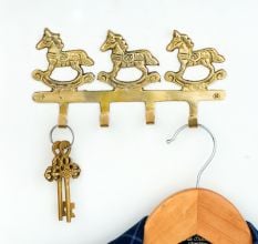Vintage Brass Rocking Horse Wall Hook Rack