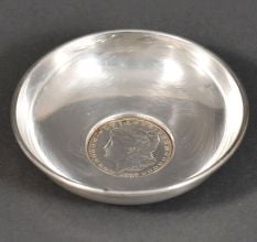 Vintage Coin Mounted Cartier Baldwin & Miller Sterling Silver Dish