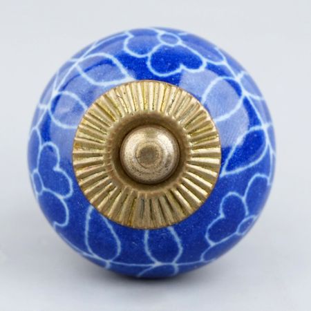 Navy Blue Leaf Floral Ceramic Knob