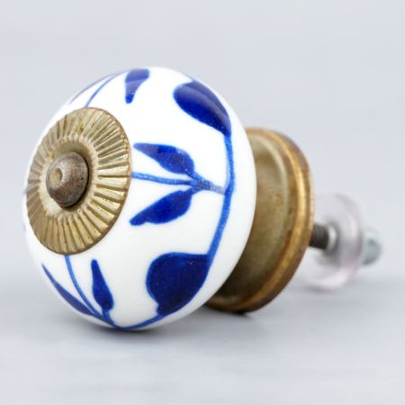 White Navy Blue Leaf Knob