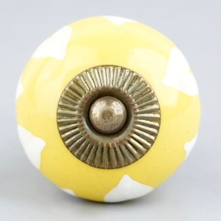 Yellow White Heart Ceramic Cabinet Knob