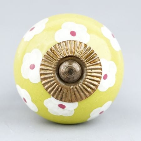 Lime White Flower Floral Dresser Knob