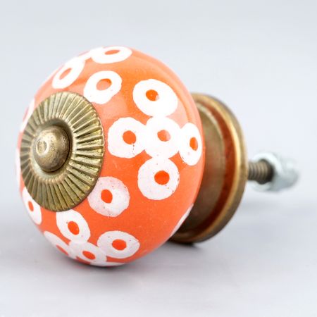 Orange Ceramic Floral Dresser Knob