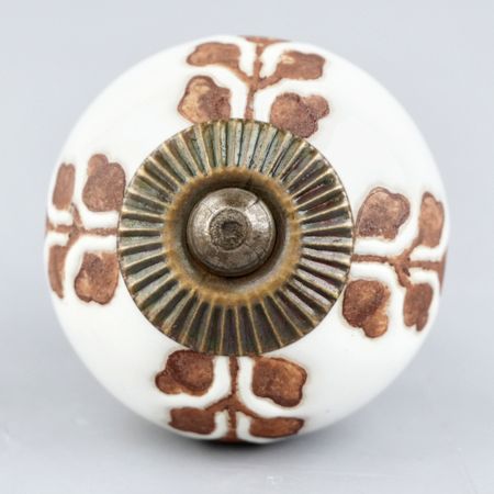 Brown Leaf Cut Flower Etched Ceramic Drawer Knob