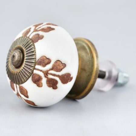 Brown Leaf Cut Flower Etched Ceramic Drawer Knob