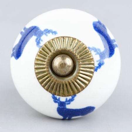 Blue Standing Rein Deer Pattern Ceramic Dresser Knob