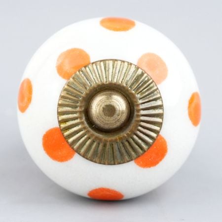 White Orange Polka Ceramic Wardrobe Knob