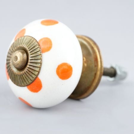 White Orange Polka Ceramic Wardrobe Knob