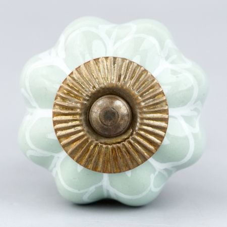Sage Green Flower Medium Ceramic Melon Cabinet Knob