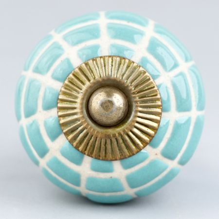Sea Green Spider Net Etched  Ceramic Drawer Knobs
