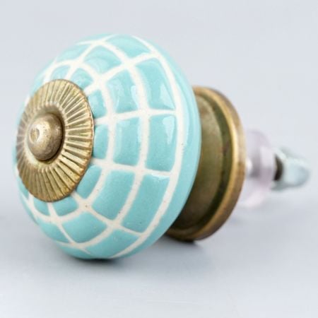 Sea Green Spider Net Etched  Ceramic Drawer Knobs