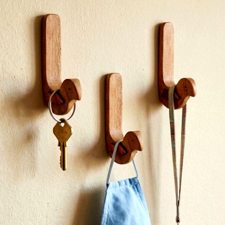 Natural Bird Shape Wooden Adheshive Wall Hook-Pack of 3