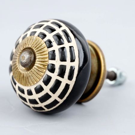 Black Spider Net Etched Ceramic Cabinet Knobs
