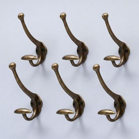 Antique Handmade Vintage Iron Wall Hooks-6 Pieces