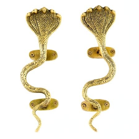 Antique Finish Cobra Design Brass Door Handle-1 Pair