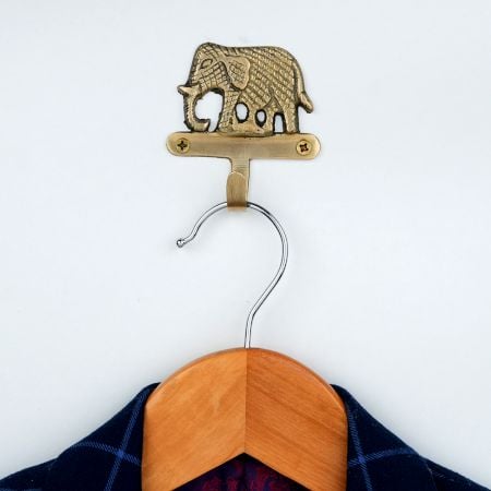 Handcrafted Brass Elephant Wall Hook | Decorative Key & Coat Hanger
