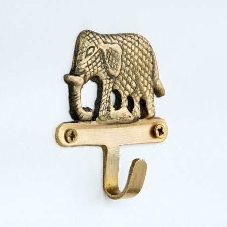 Handcrafted Brass Elephant Wall Hook | Decorative Key & Coat Hanger