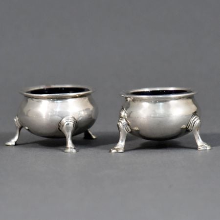 Pair of Silver Salt Cellars with Glass Liners by Edward Emes & William Barnard