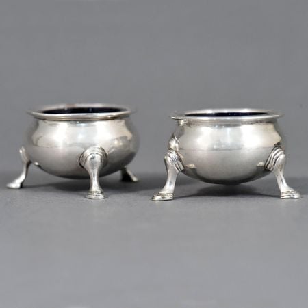 Pair of Silver Salt Cellars with Glass Liners by Edward Emes & William Barnard
