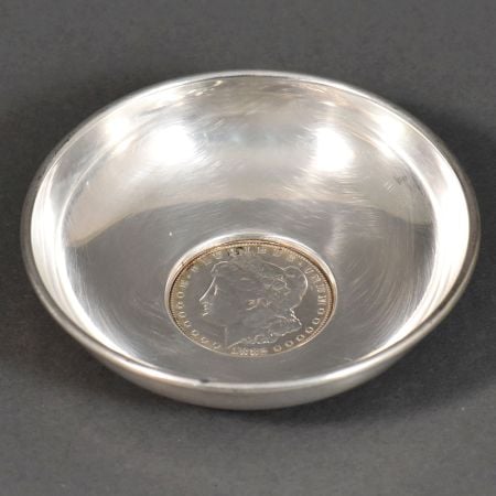 Vintage Coin Mounted Cartier Baldwin & Miller Sterling Silver Dish