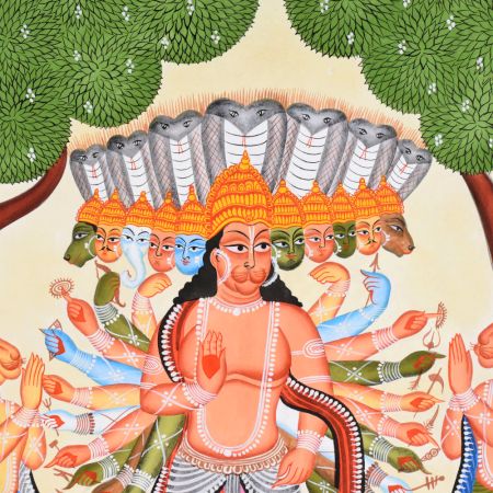 Paper and Cloth Kalighat Painting of Lord Vishnu Vishvarupa
