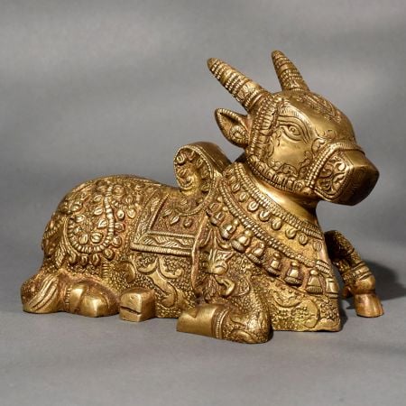 South Indian Handmade Brass Nandi Statue for Home Temple