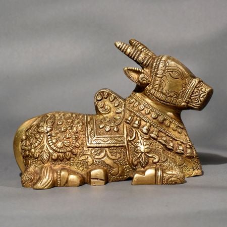 South Indian Handmade Brass Nandi Statue for Home Temple