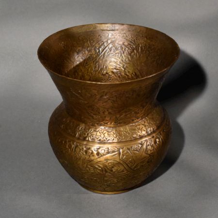 Hand Engraved Vintage Brass Milk Pot in Kashmiri Art