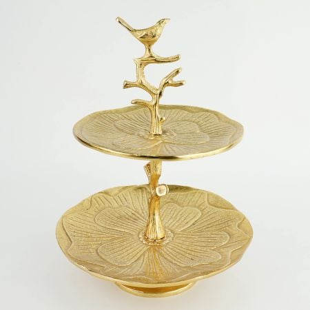 Handcrafted Aluminium Two Tier Bird Tray Decorative Jewelry & Dessert Stand