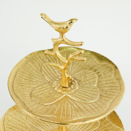 Handcrafted Aluminium Two Tier Bird Tray Decorative Jewelry & Dessert Stand