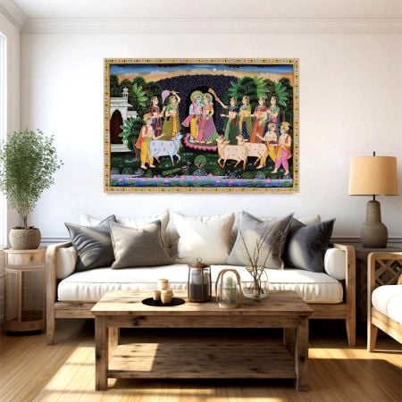 Radha Krishna Pichwai Painting with Sacred Cows