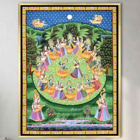 Moonlit Raas Mandala Pichwai Krishna Dance Painting