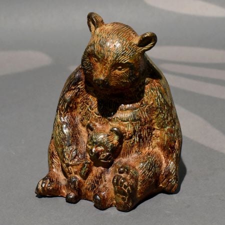 Handcrafted Vintage Brass Bear Family Sculpture