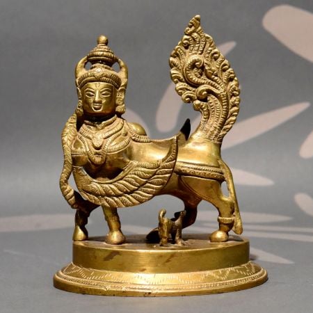 Handcrafted Brass Kamadhenu Cow With Calf Statue