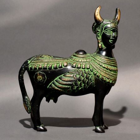 Black Patina Kamadhenu Cow Idol Handcrafted Brass
