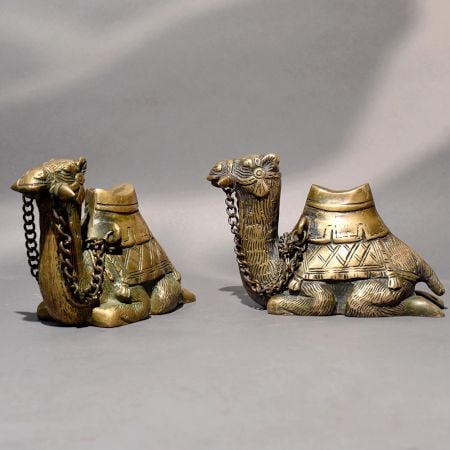 Handcrafted Vintage Brass Camel Statues Pair